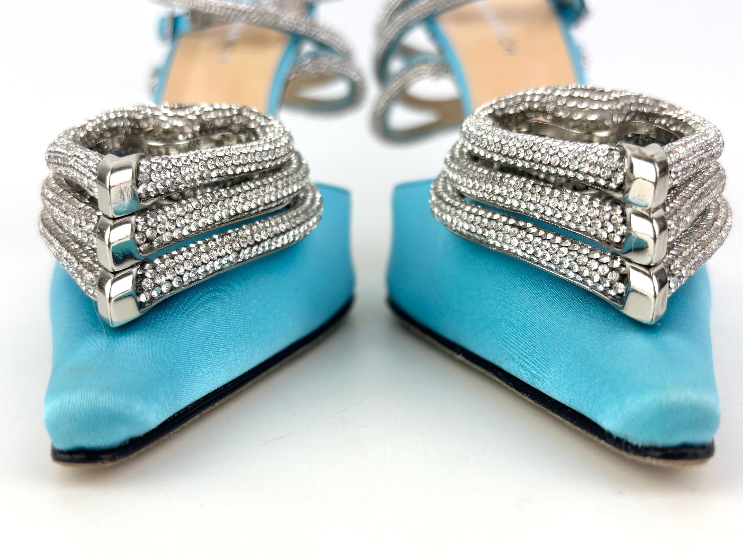 Triple Hearts Blue Satin High Heels Size 41