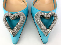 Triple Hearts Blue Satin High Heels Size 41