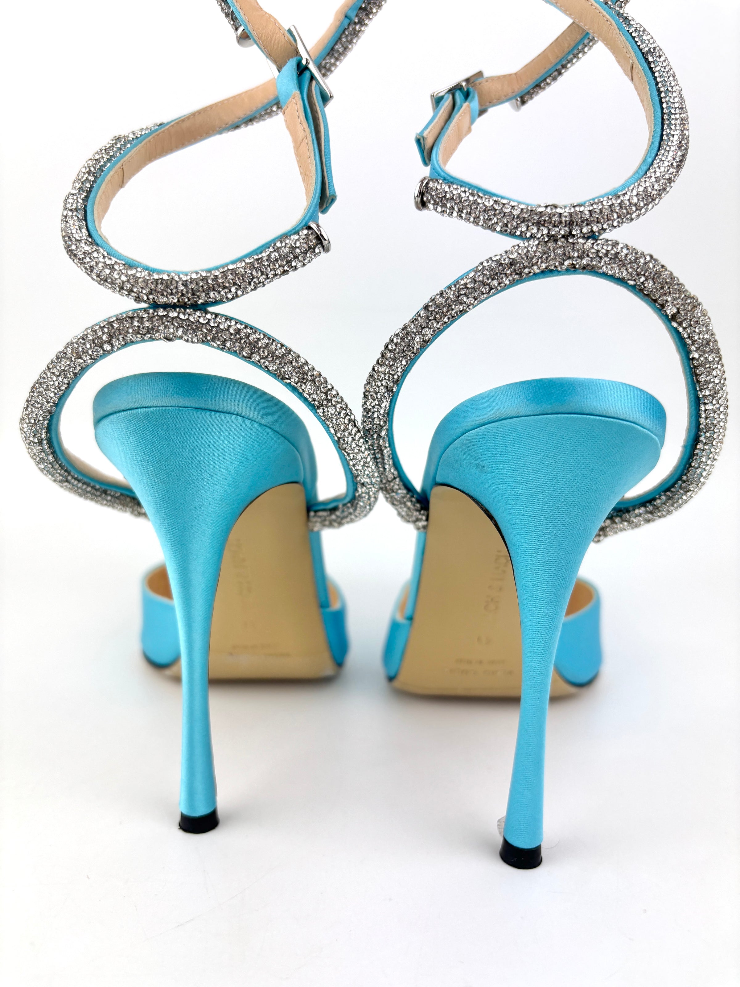 Triple Hearts Blue Satin High Heels Size 41