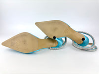 Triple Hearts Blue Satin High Heels Size 41
