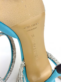 Triple Hearts Blue Satin High Heels Size 41