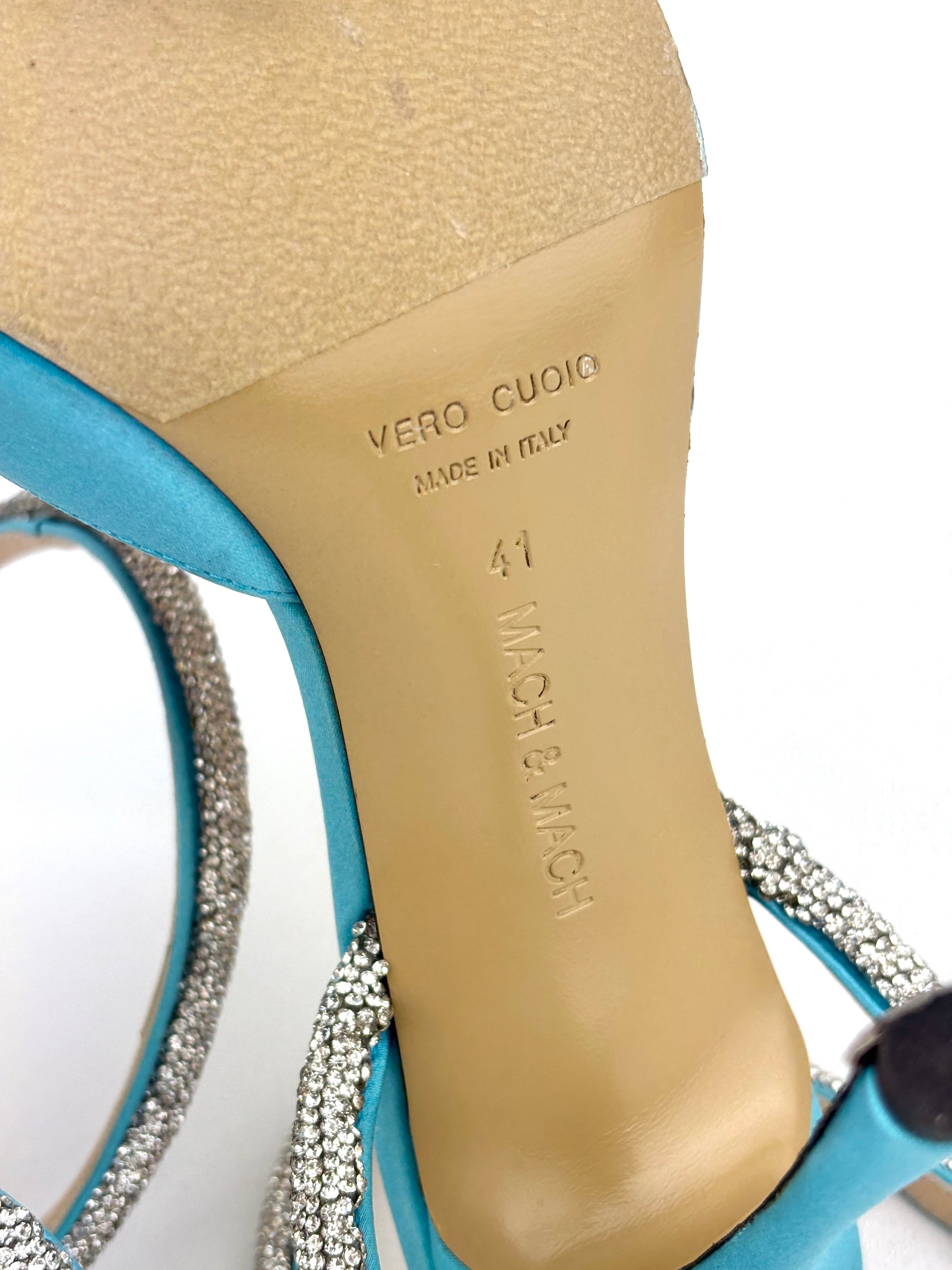 Triple Hearts Blue Satin High Heels Size 41