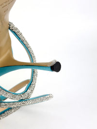 Triple Hearts Blue Satin High Heels Size 41
