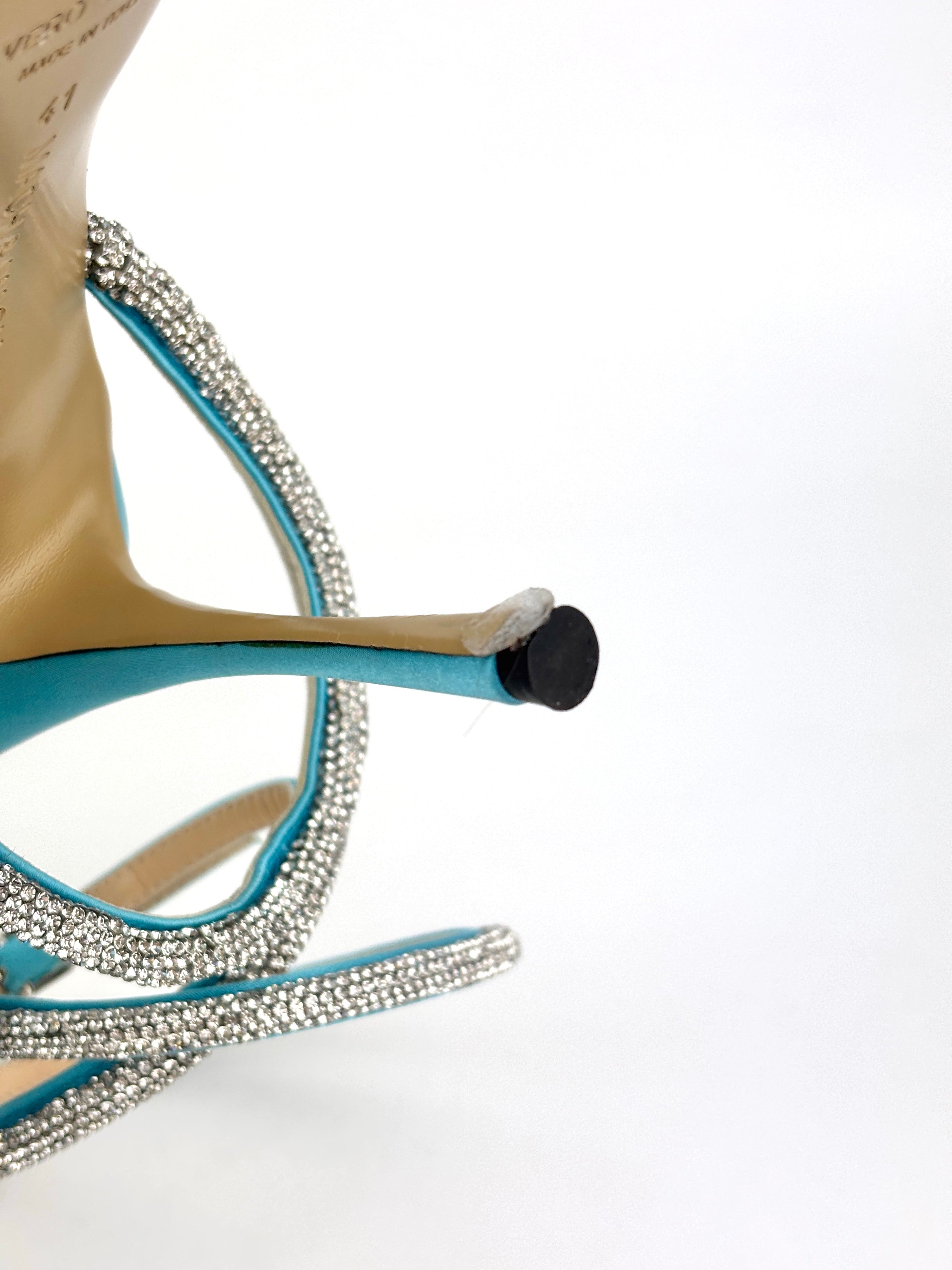 Triple Hearts Blue Satin High Heels Size 41