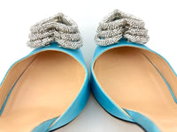 Triple Hearts Blue Satin High Heels Size 41