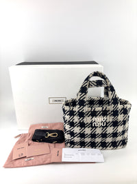 5BA228 Terry Cloth Houndstooth 2 Way Tote Nero / Avorio