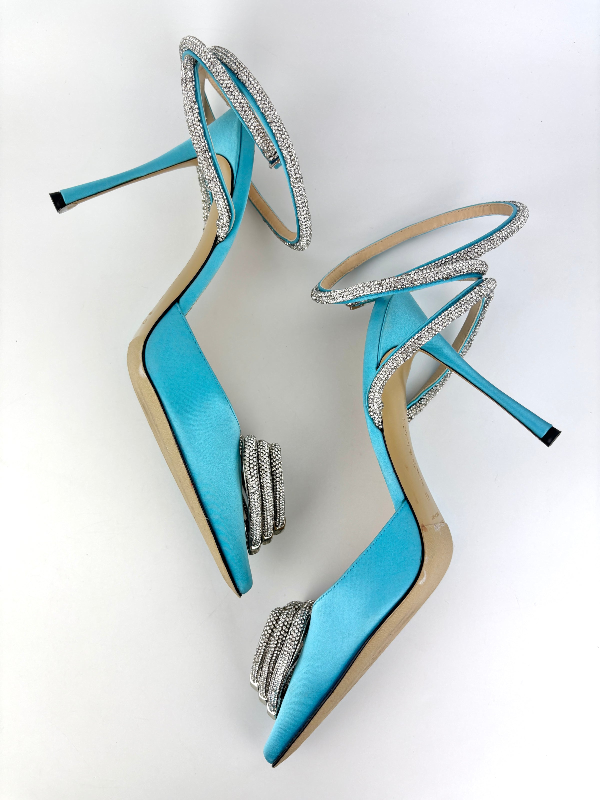 Triple Hearts Blue Satin High Heels Size 41