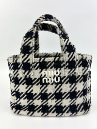5BA228 Terry Cloth Houndstooth 2 Way Tote Nero / Avorio