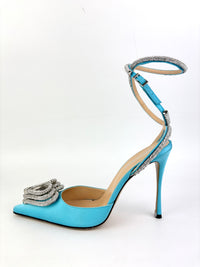 Triple Hearts Blue Satin High Heels Size 41