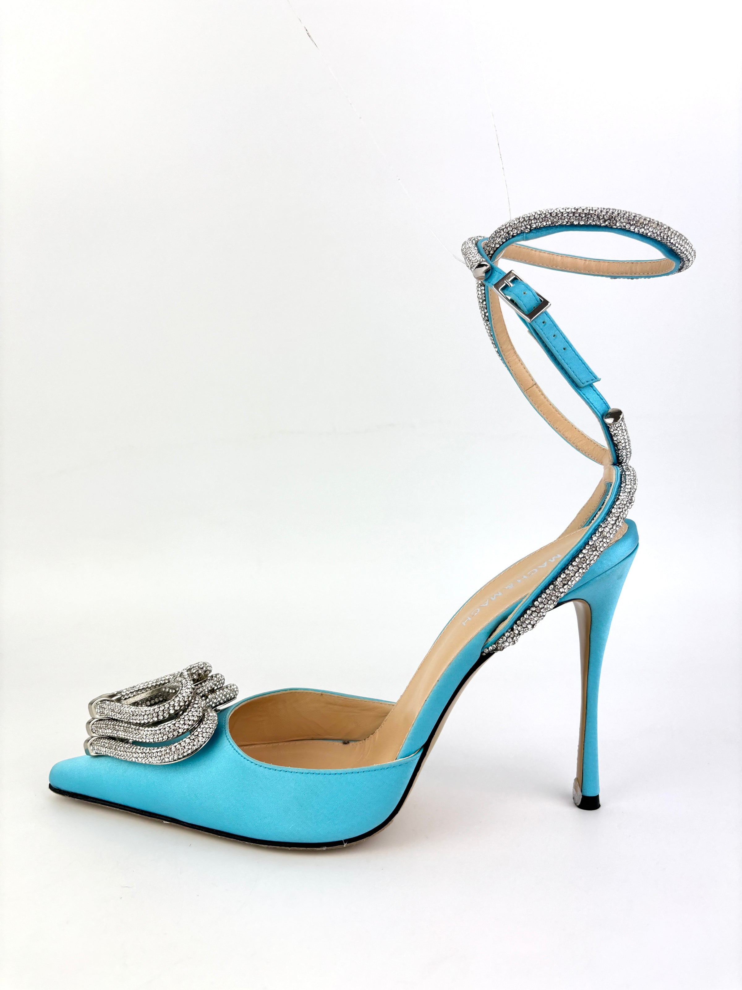 Triple Hearts Blue Satin High Heels Size 41