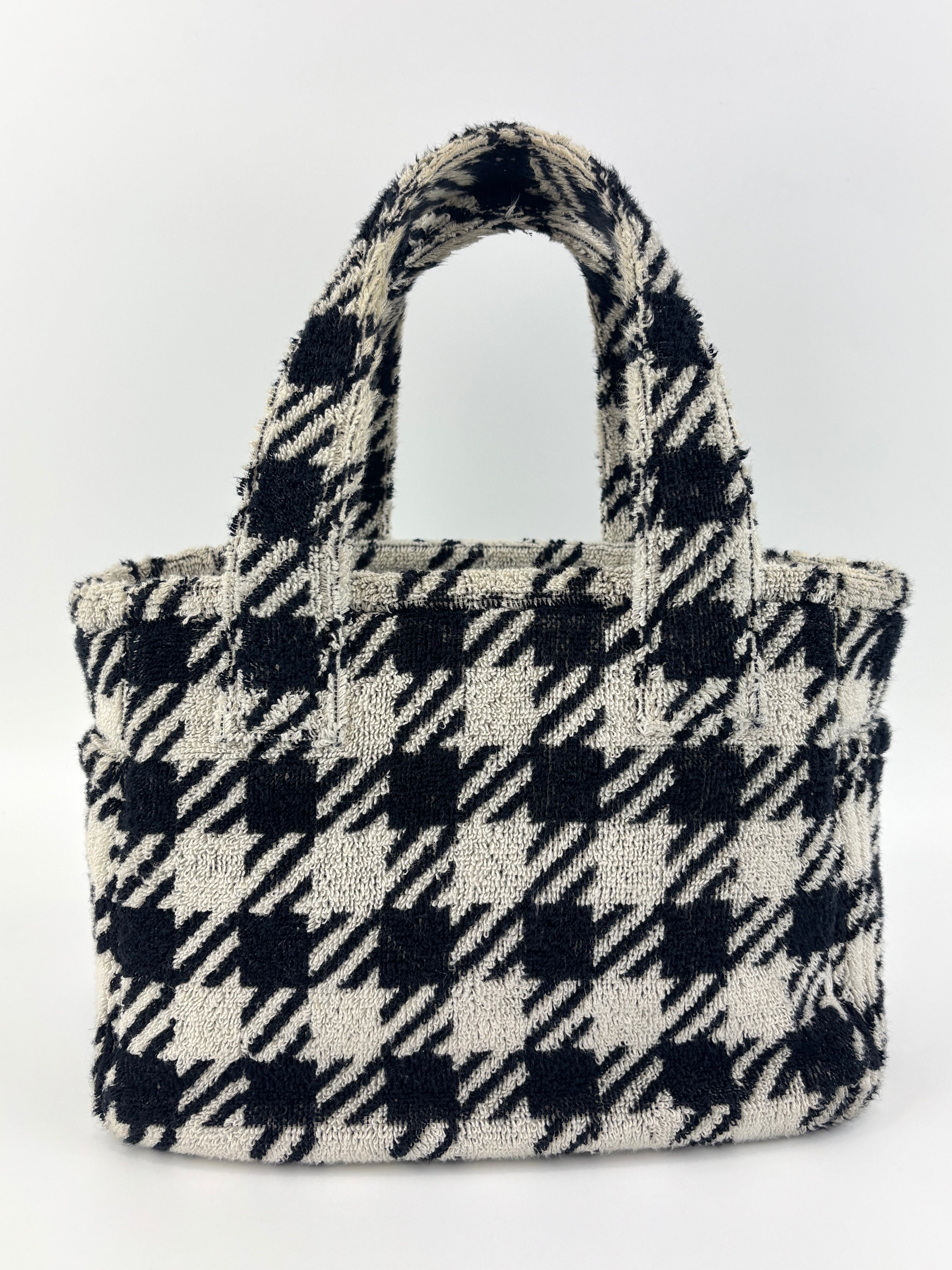 5BA228 Terry Cloth Houndstooth 2 Way Tote Nero / Avorio