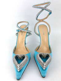 Triple Hearts Blue Satin High Heels Size 41