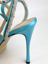 Triple Hearts Blue Satin High Heels Size 41