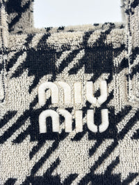 5BA228 Terry Cloth Houndstooth 2 Way Tote Nero / Avorio