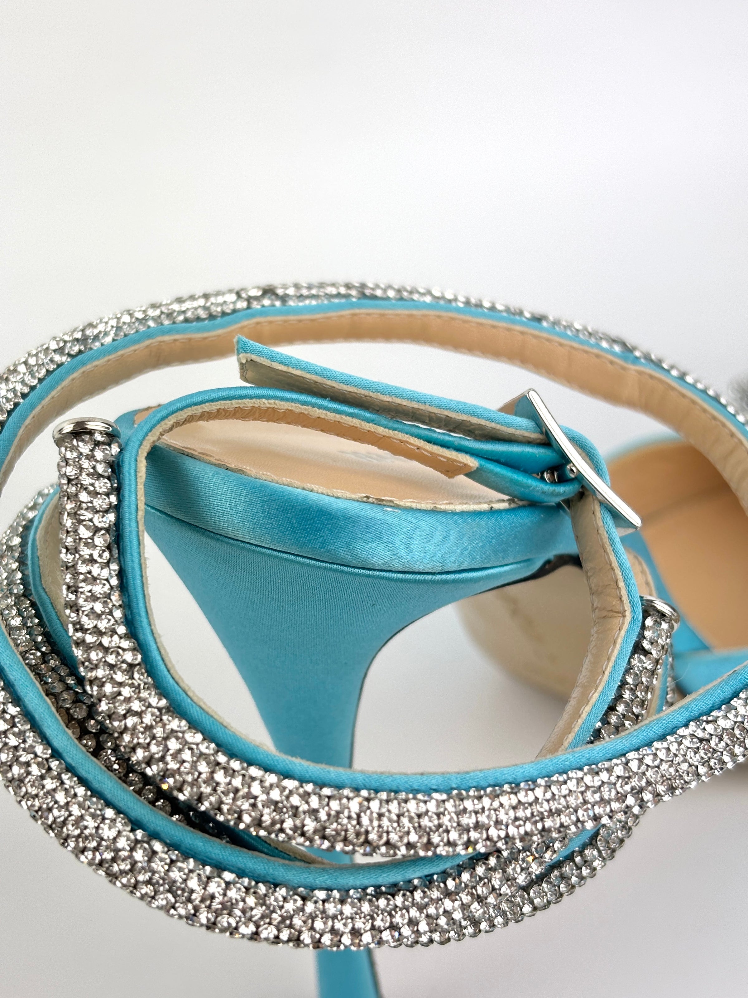 Triple Hearts Blue Satin High Heels Size 41