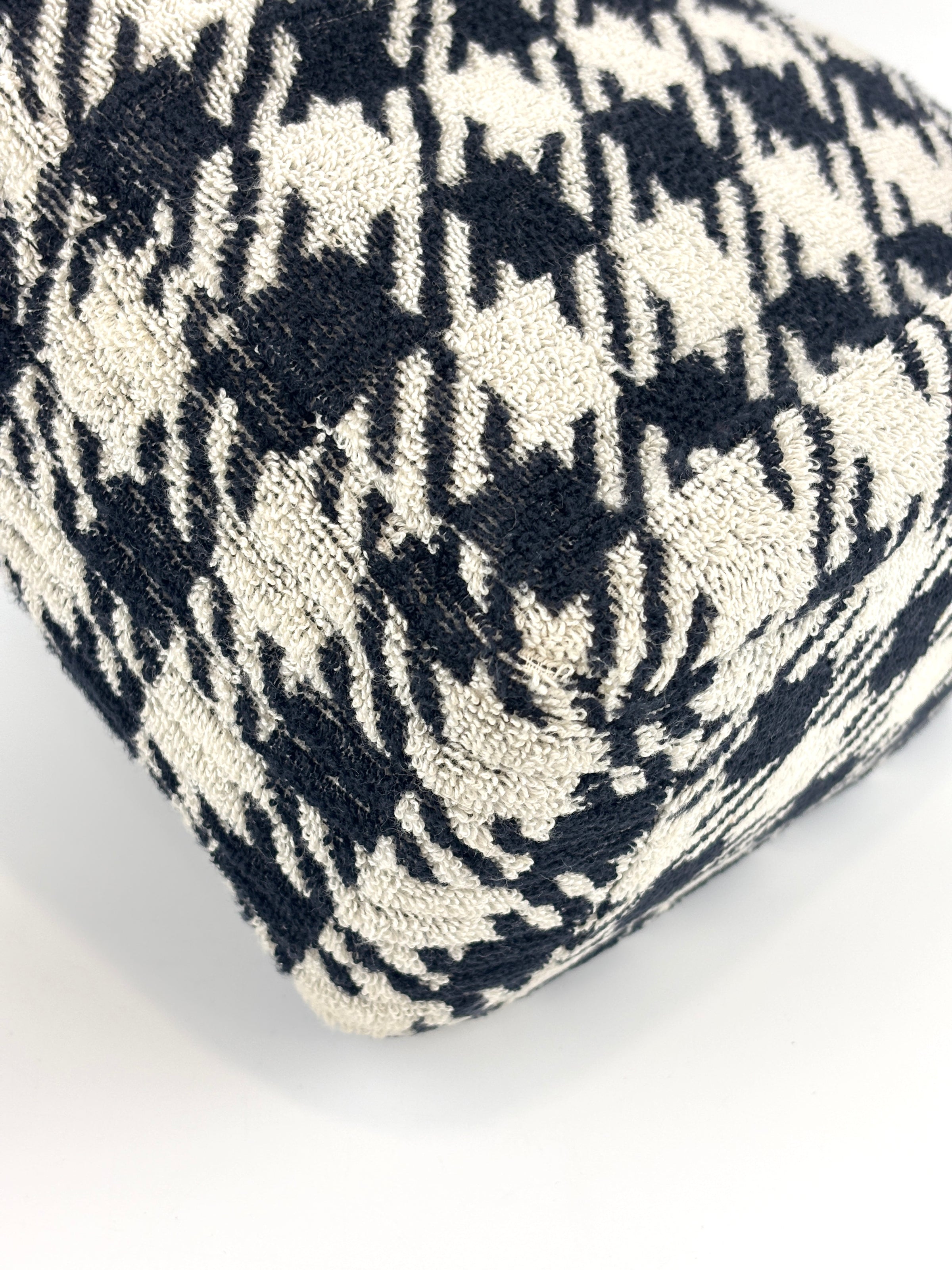 5BA228 Terry Cloth Houndstooth 2 Way Tote Nero / Avorio