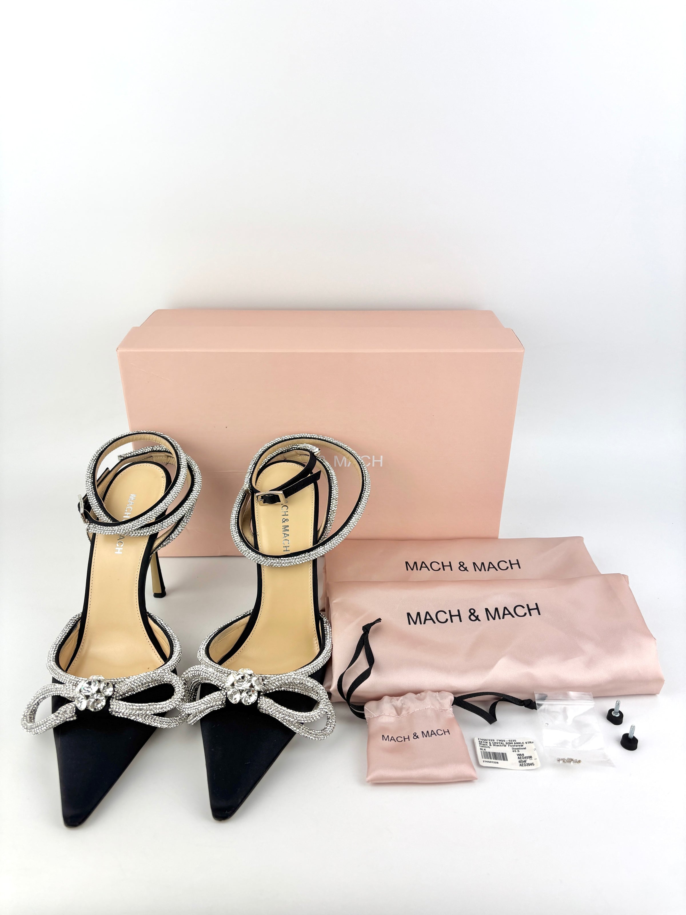 Double Bow Black Satin Heels Size 40.5