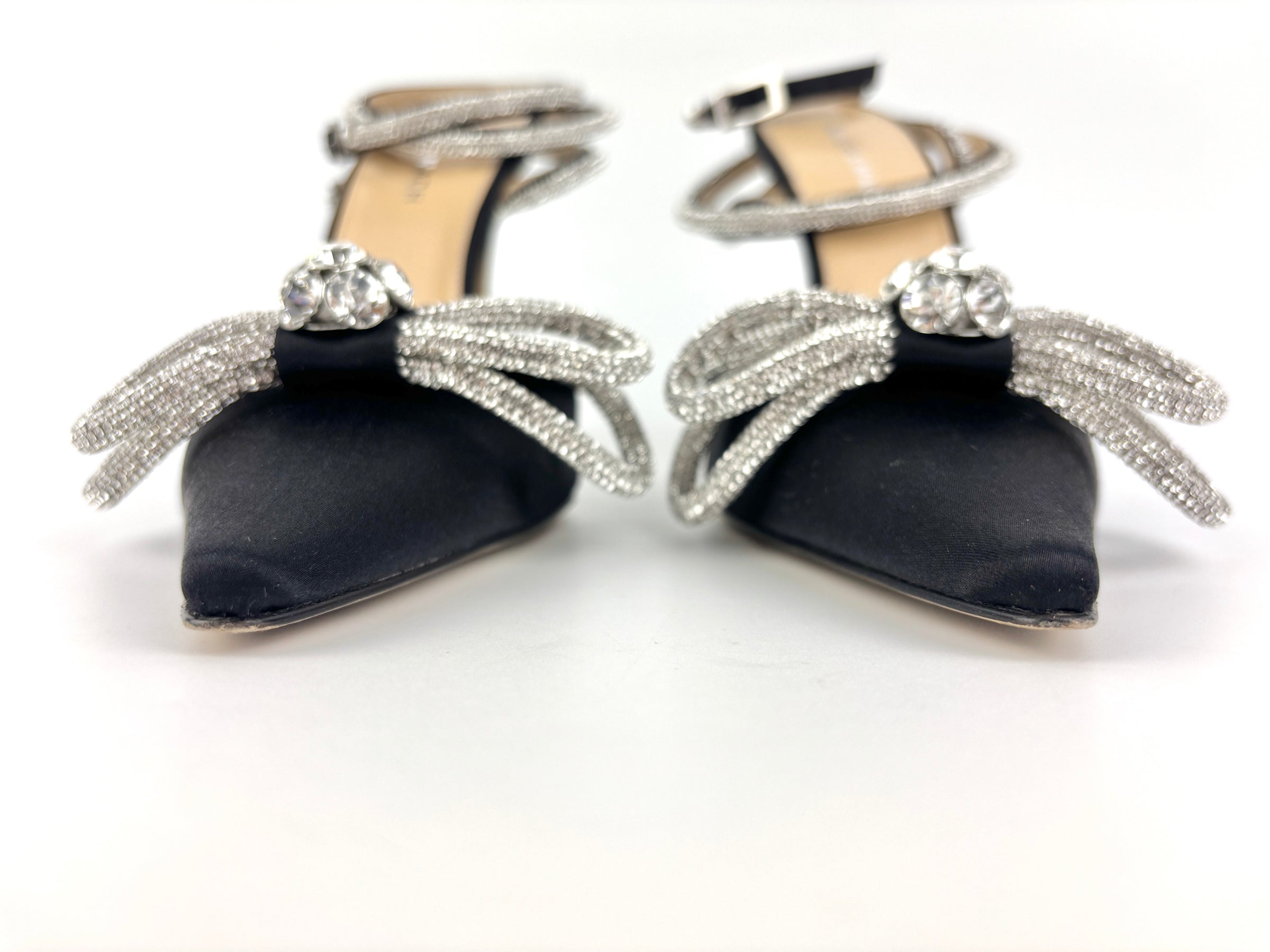 Double Bow Black Satin Heels Size 40.5