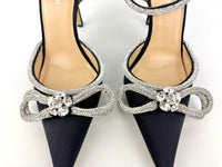 Double Bow Black Satin Heels Size 40.5
