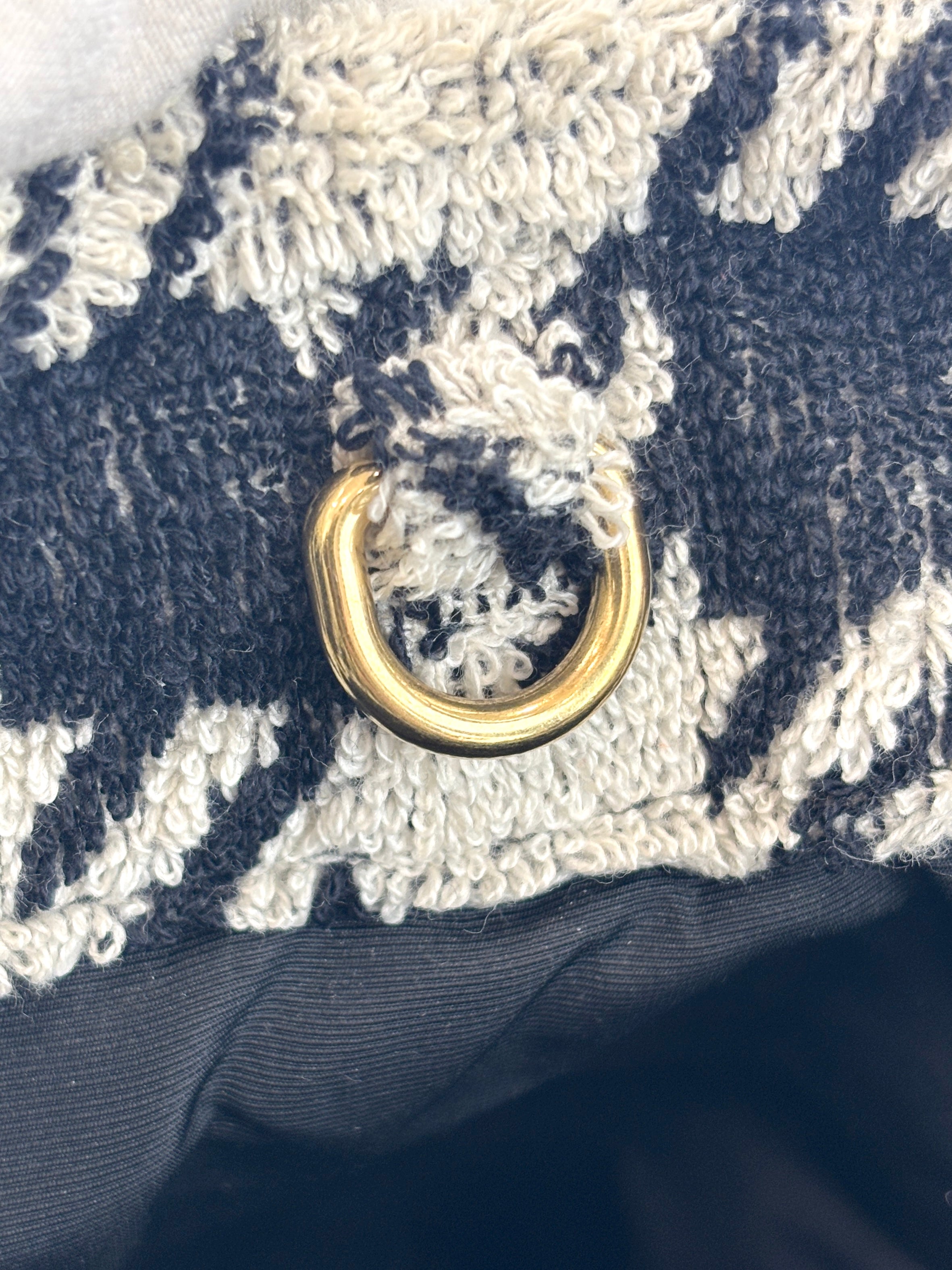 5BA228 Terry Cloth Houndstooth 2 Way Tote Nero / Avorio