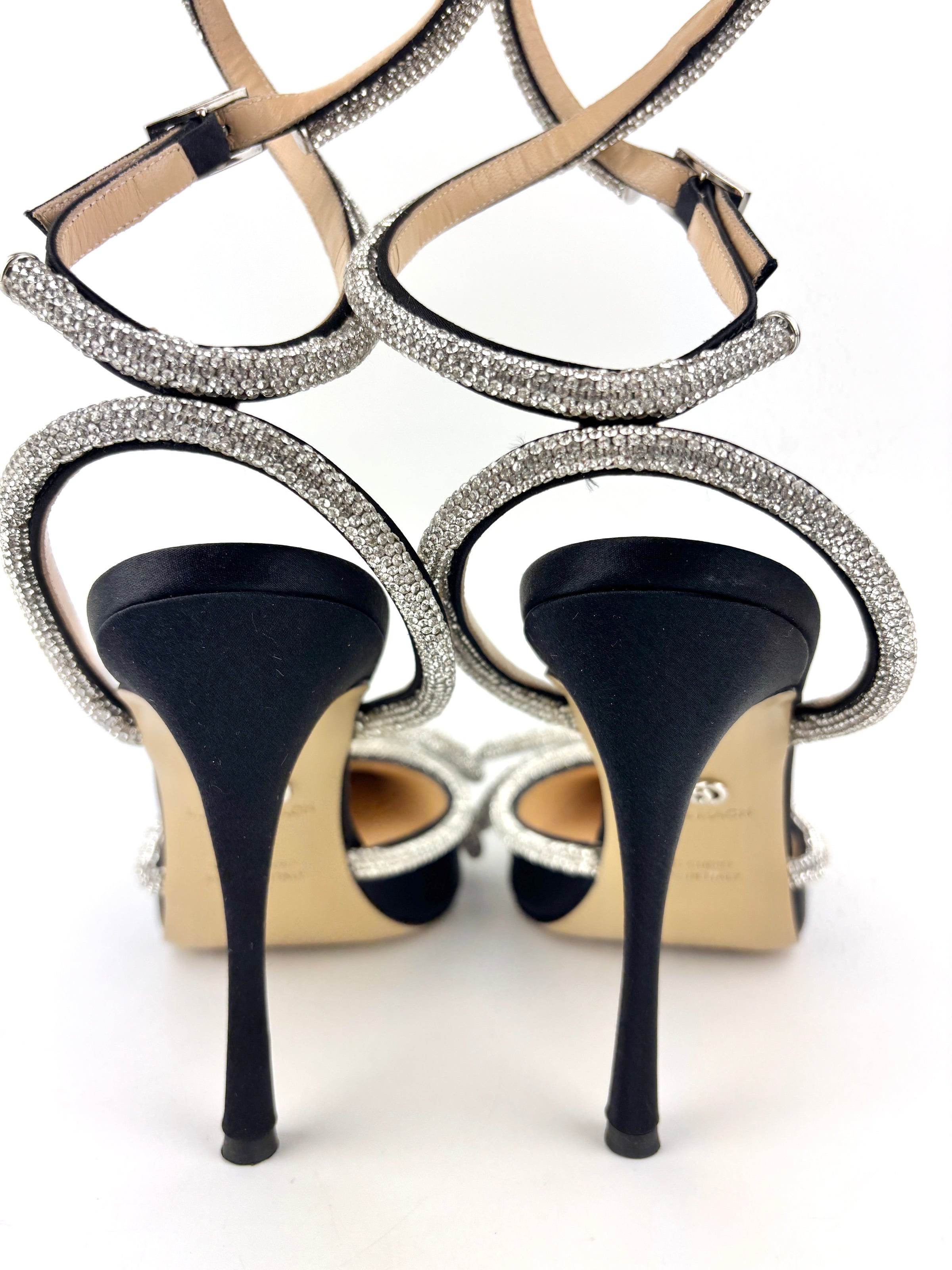 Double Bow Black Satin Heels Size 40.5