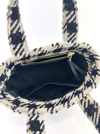5BA228 Terry Cloth Houndstooth 2 Way Tote Nero / Avorio
