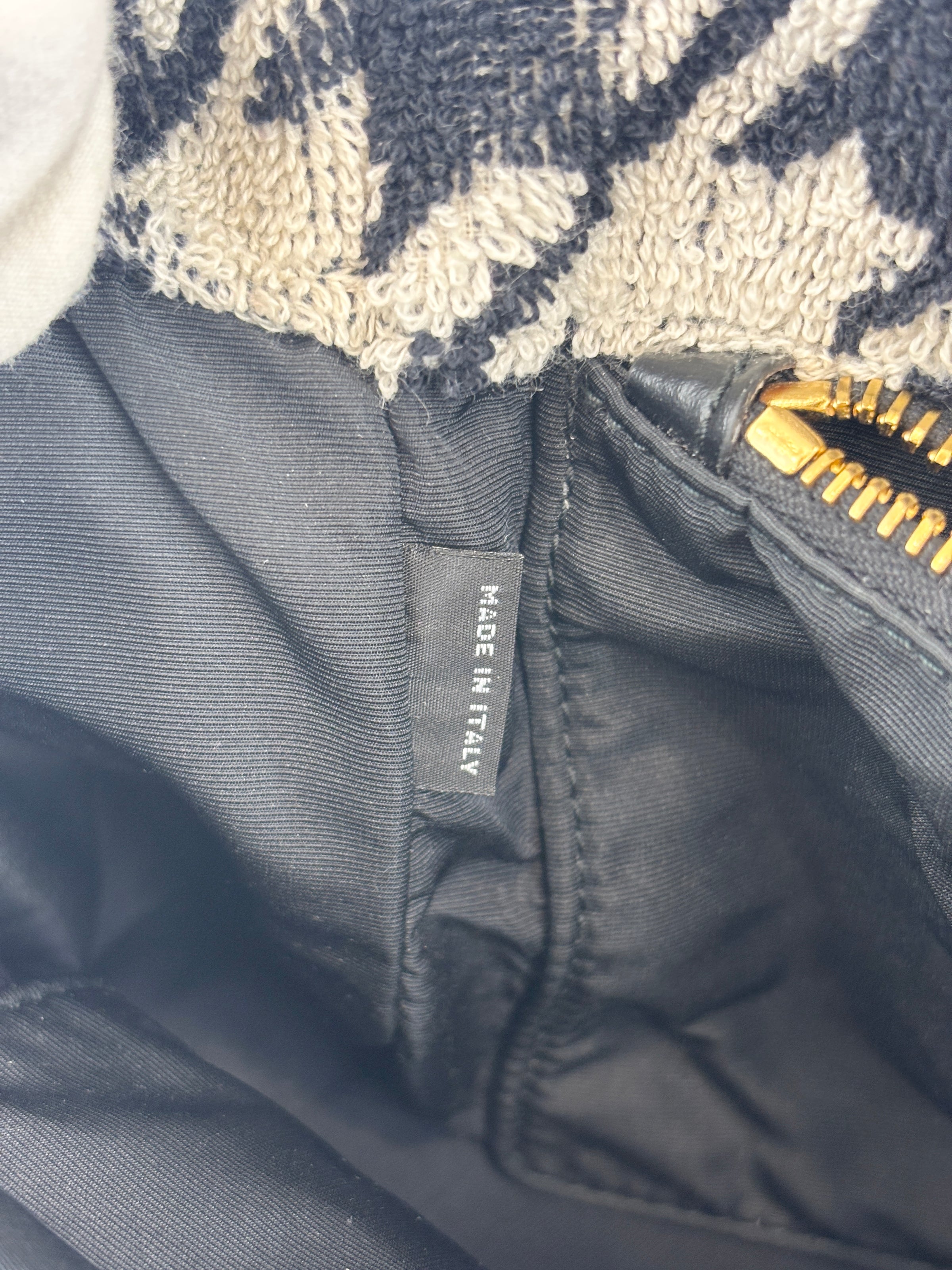 5BA228 Terry Cloth Houndstooth 2 Way Tote Nero / Avorio