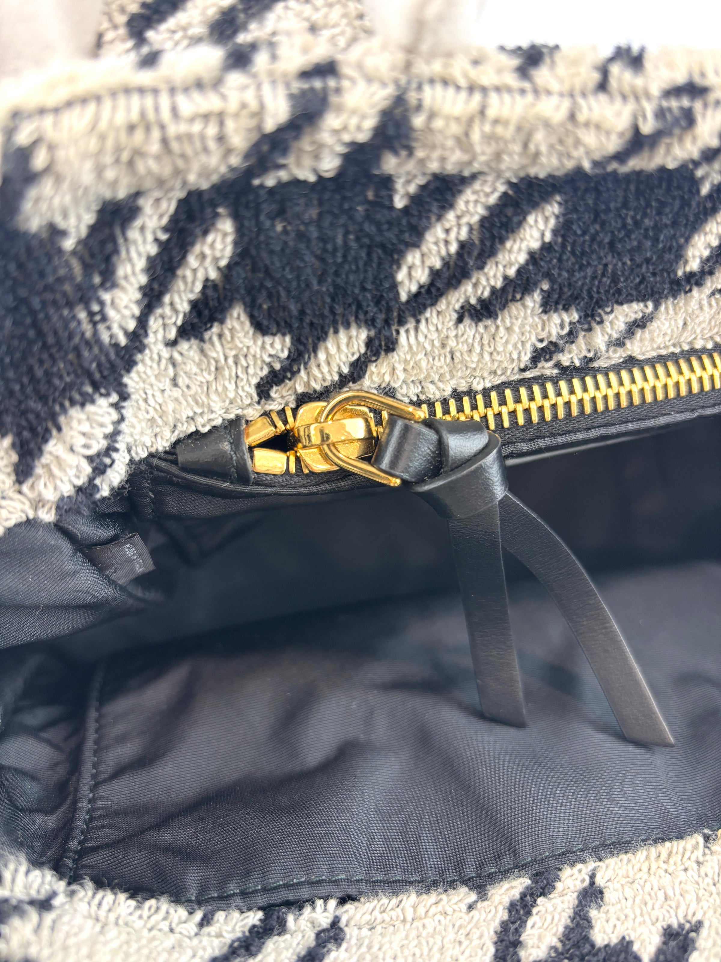 5BA228 Terry Cloth Houndstooth 2 Way Tote Nero / Avorio