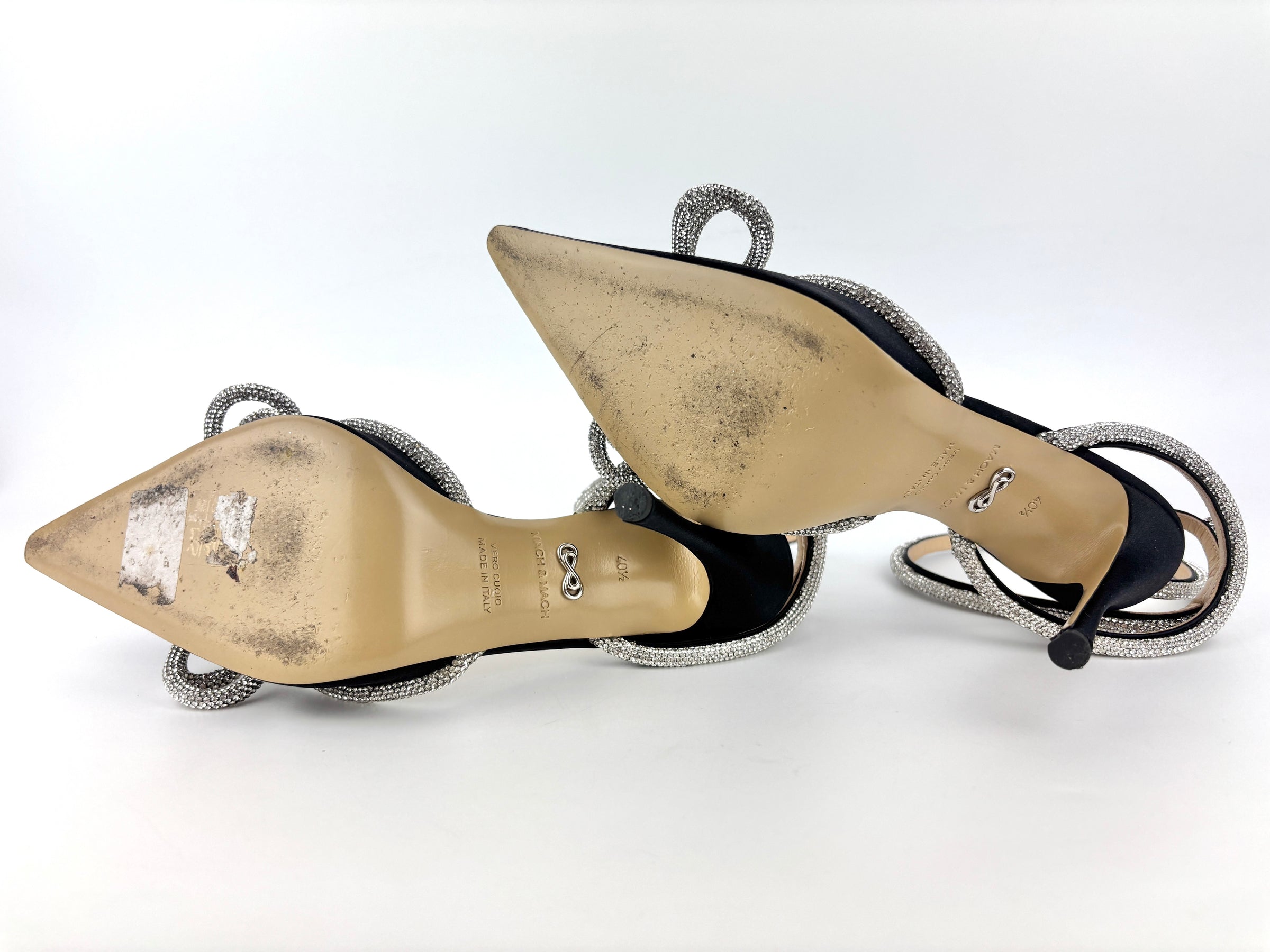 Double Bow Black Satin Heels Size 40.5