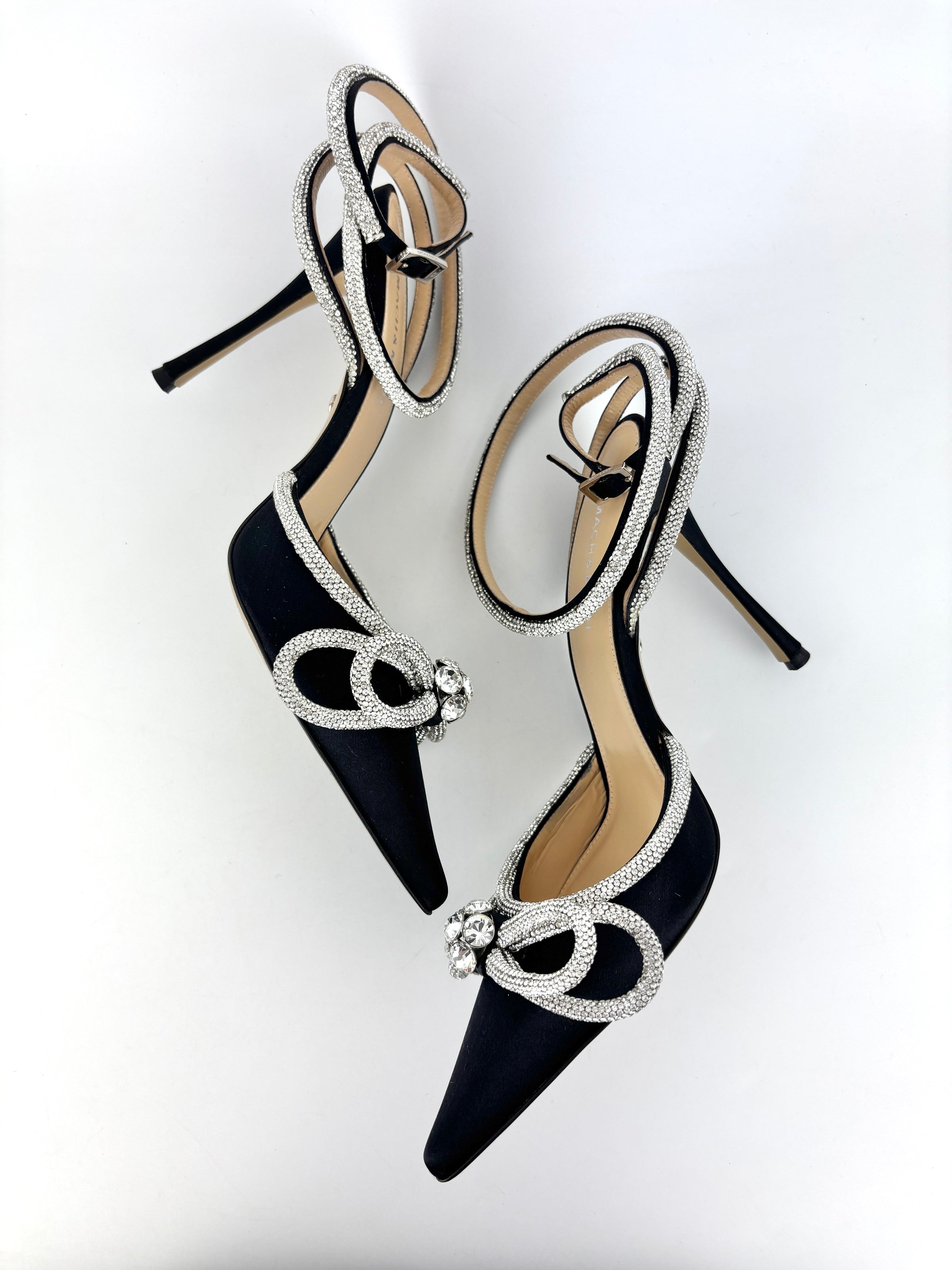 Double Bow Black Satin Heels Size 40.5