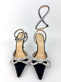 Double Bow Black Satin Heels Size 40.5
