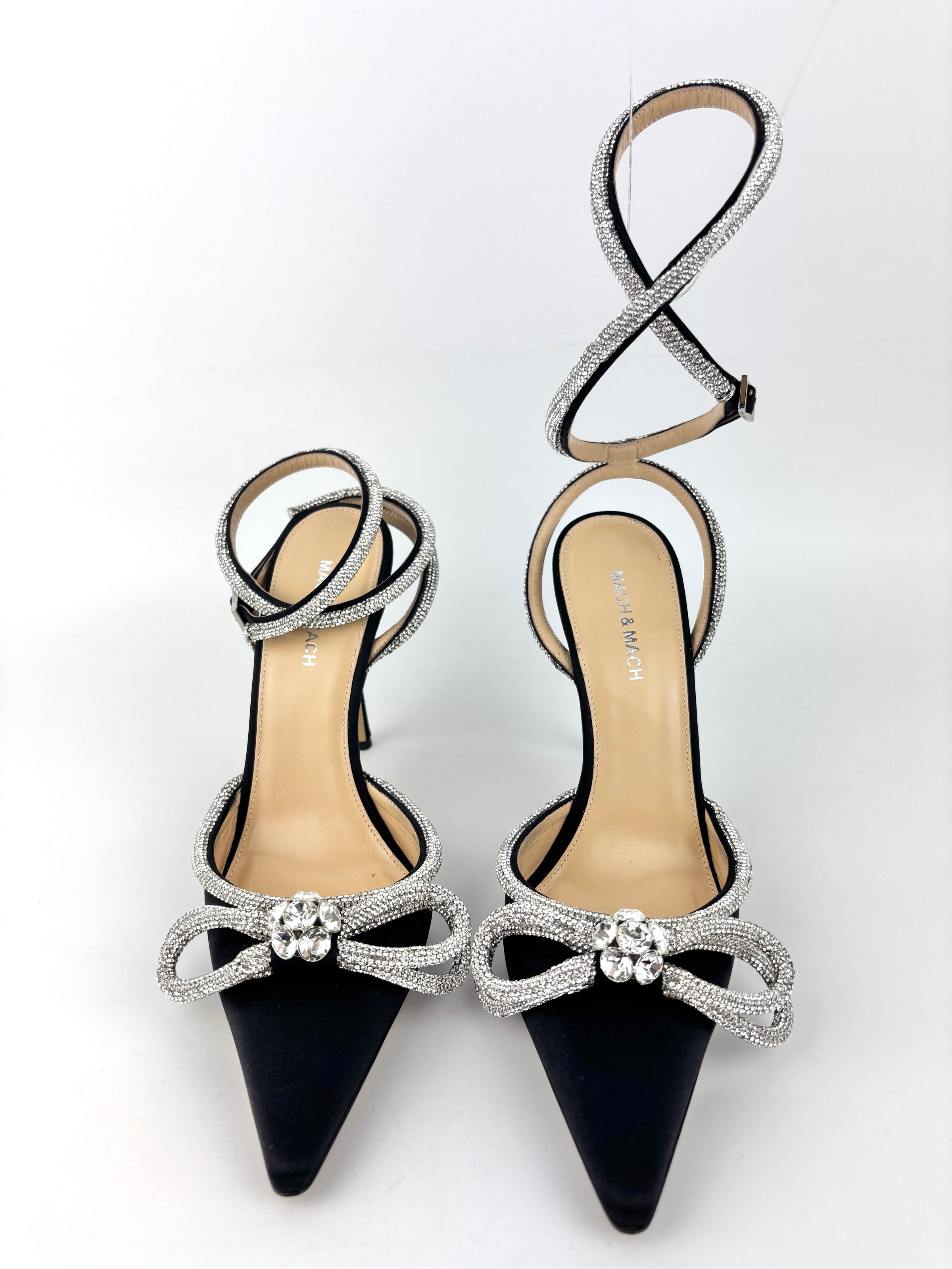 Double Bow Black Satin Heels Size 40.5