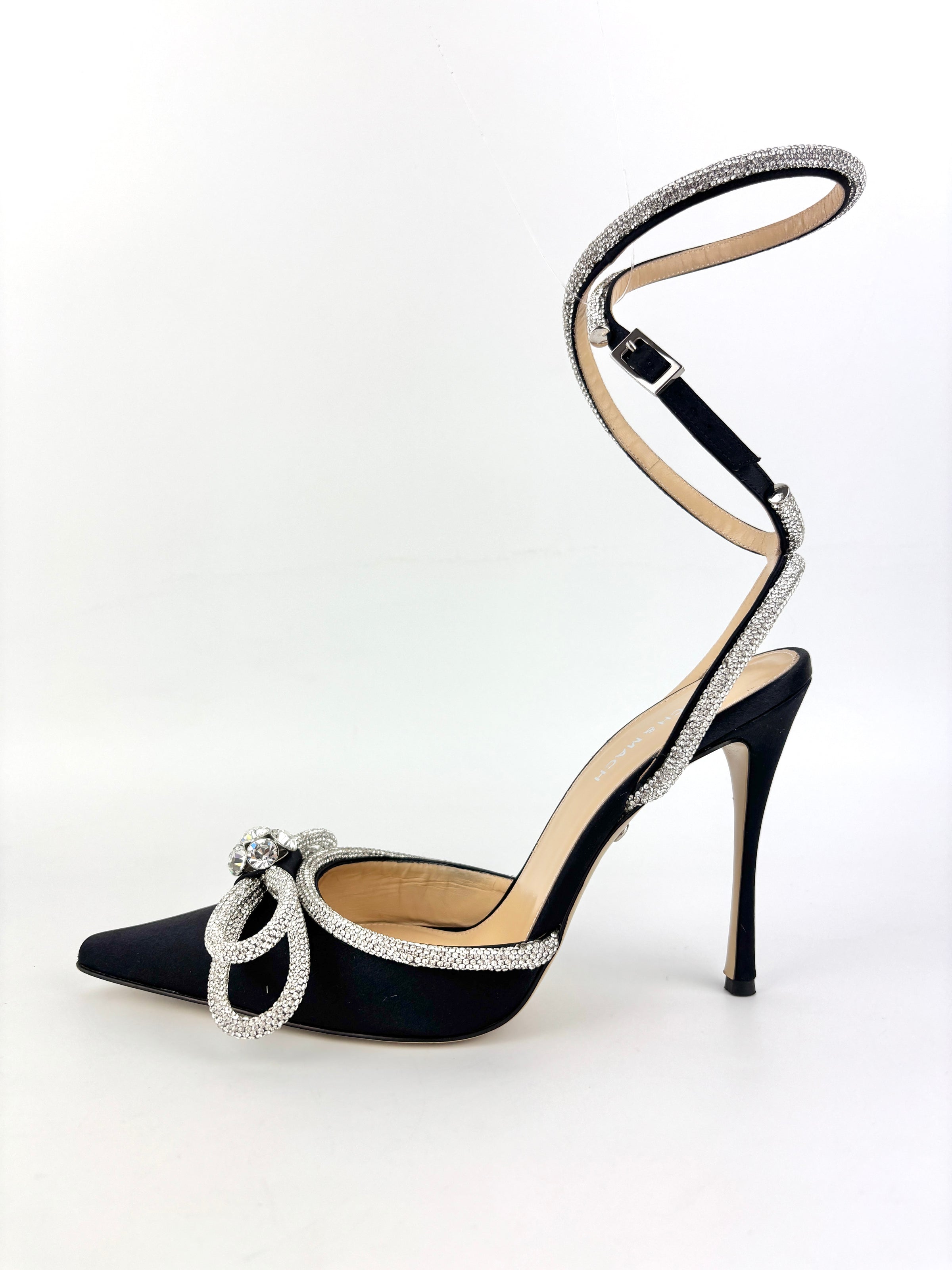 Double Bow Black Satin Heels Size 40.5