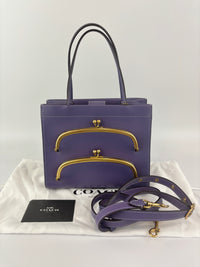 C9811 Cashin Carry Tote 22 Purple Double Kiss Lock Crossbody