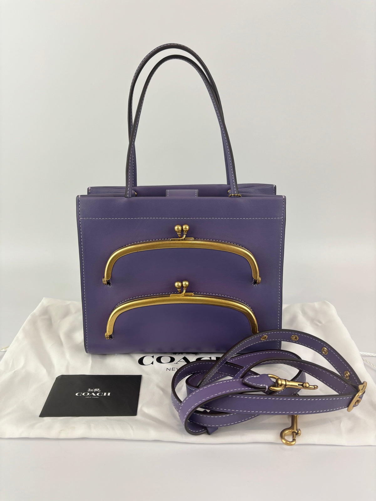 C9811 Cashin Carry Tote 22 Purple Double Kiss Lock Crossbody