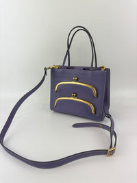 C9811 Cashin Carry Tote 22 Purple Double Kiss Lock Crossbody