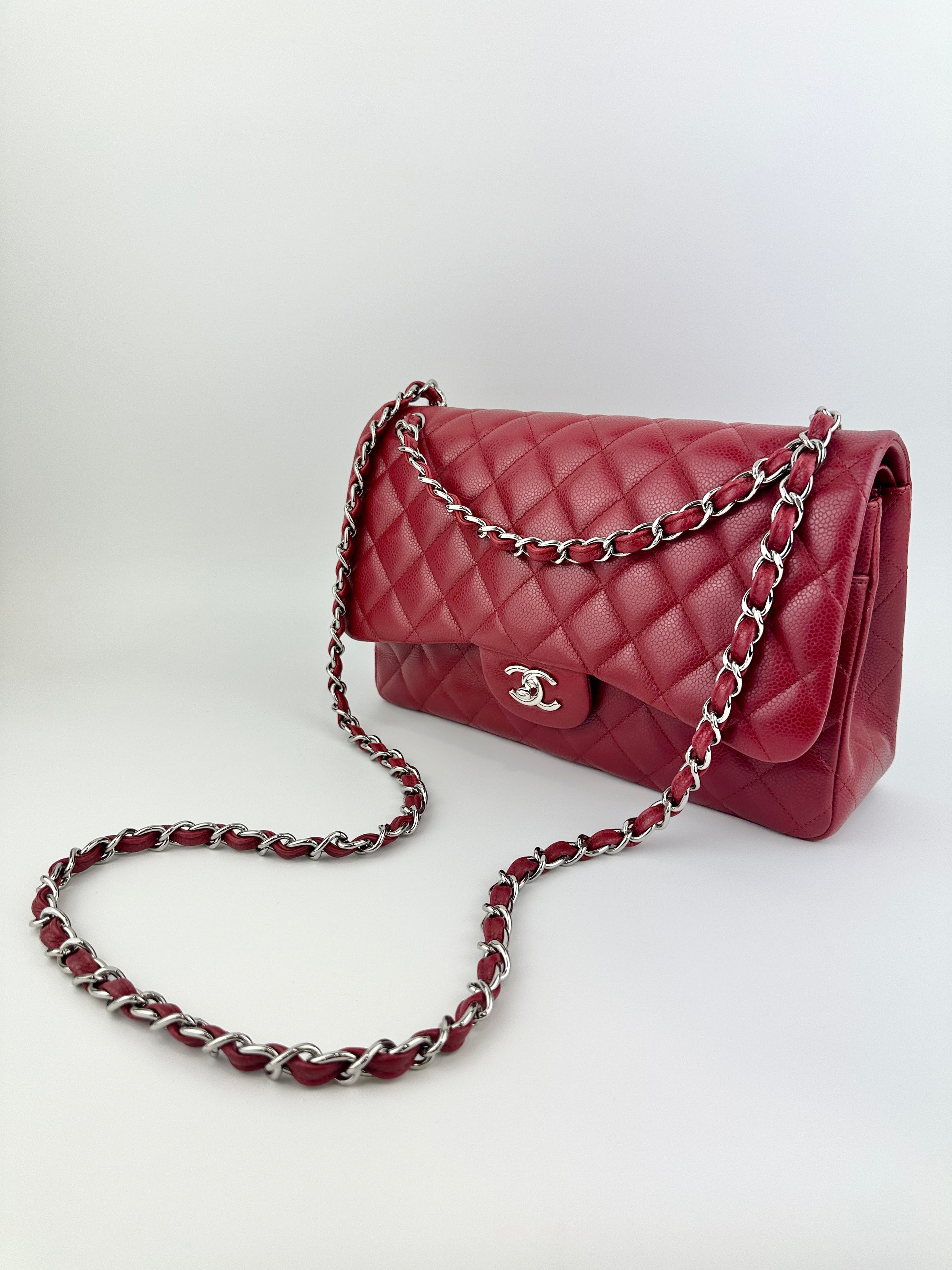 Classic Jumbo Red Caviar Double Flap Bag SHW