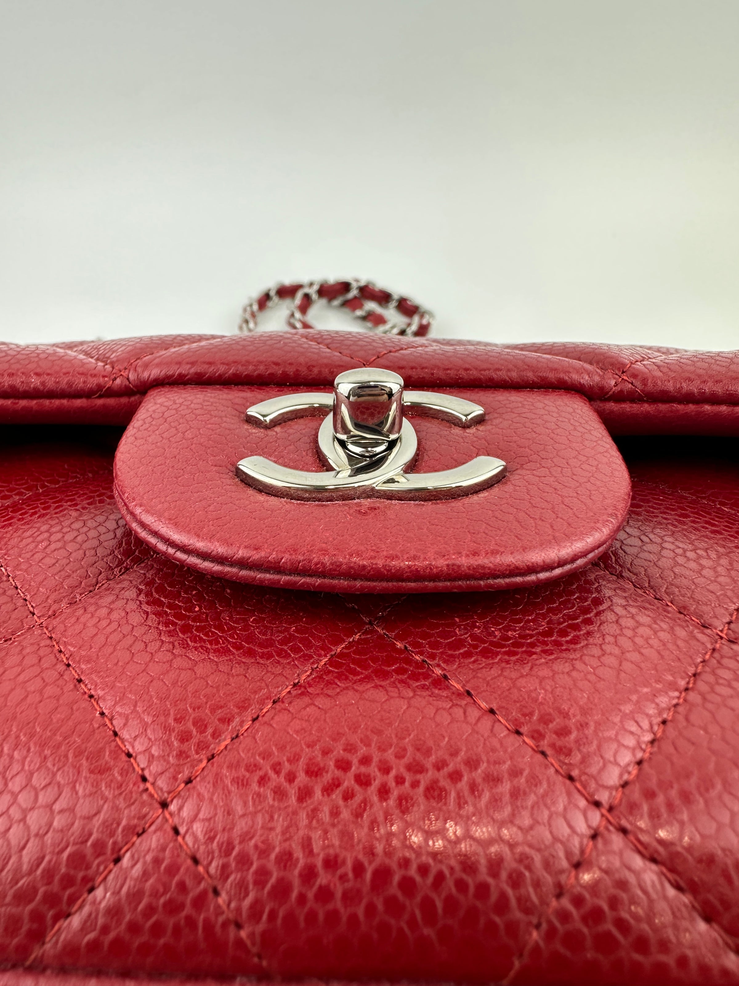 Classic Jumbo Red Caviar Double Flap Bag SHW