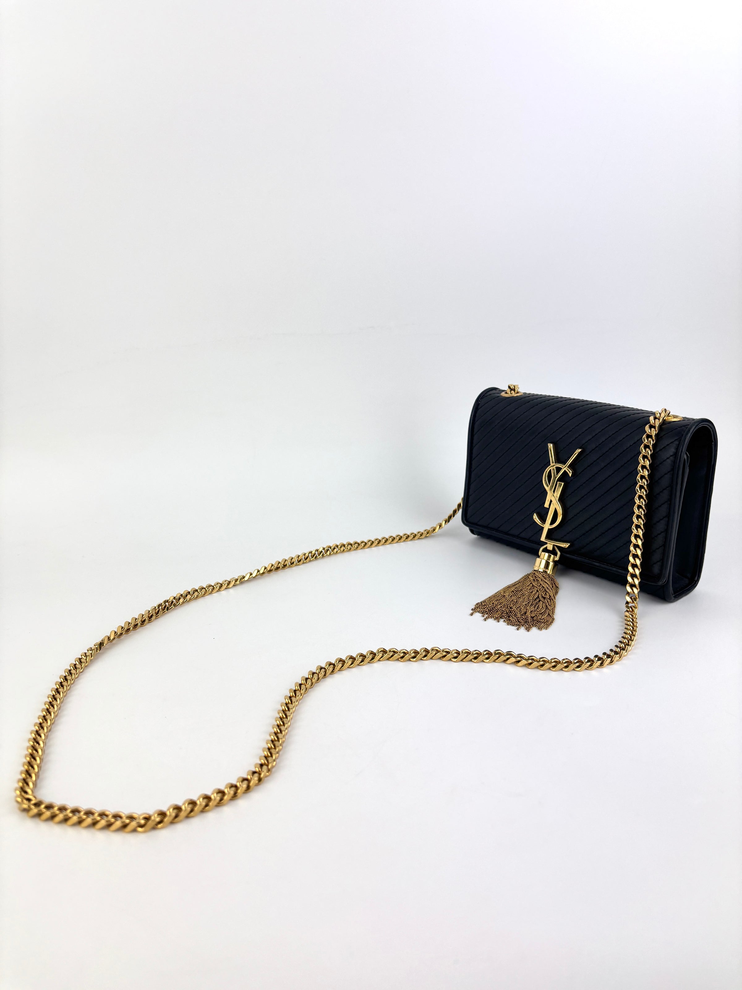 Small Kate Tassel Chain Flap Shoulder Bag Black GHW