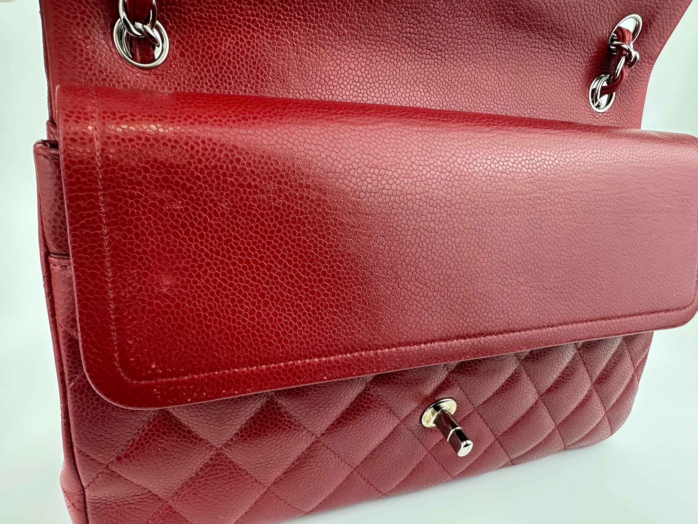Classic Jumbo Red Caviar Double Flap Bag SHW