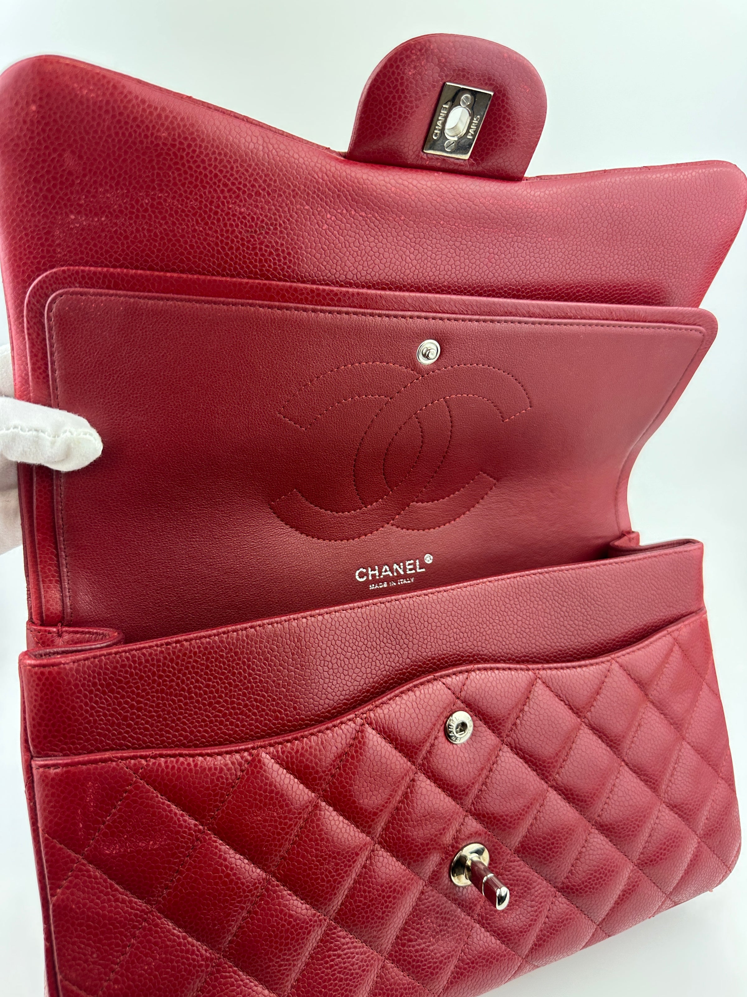 Classic Jumbo Red Caviar Double Flap Bag SHW