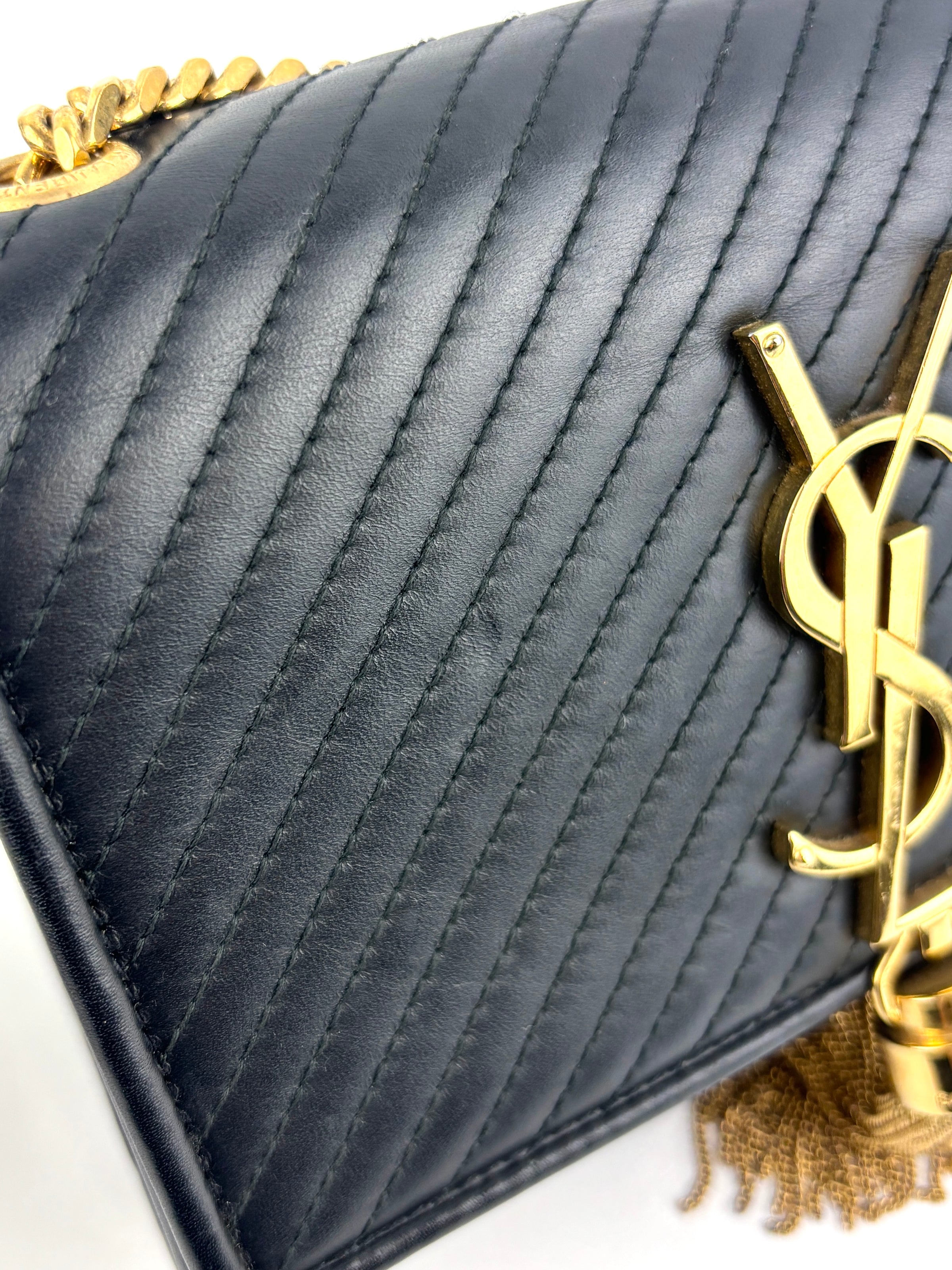 Small Kate Tassel Chain Flap Shoulder Bag Black GHW