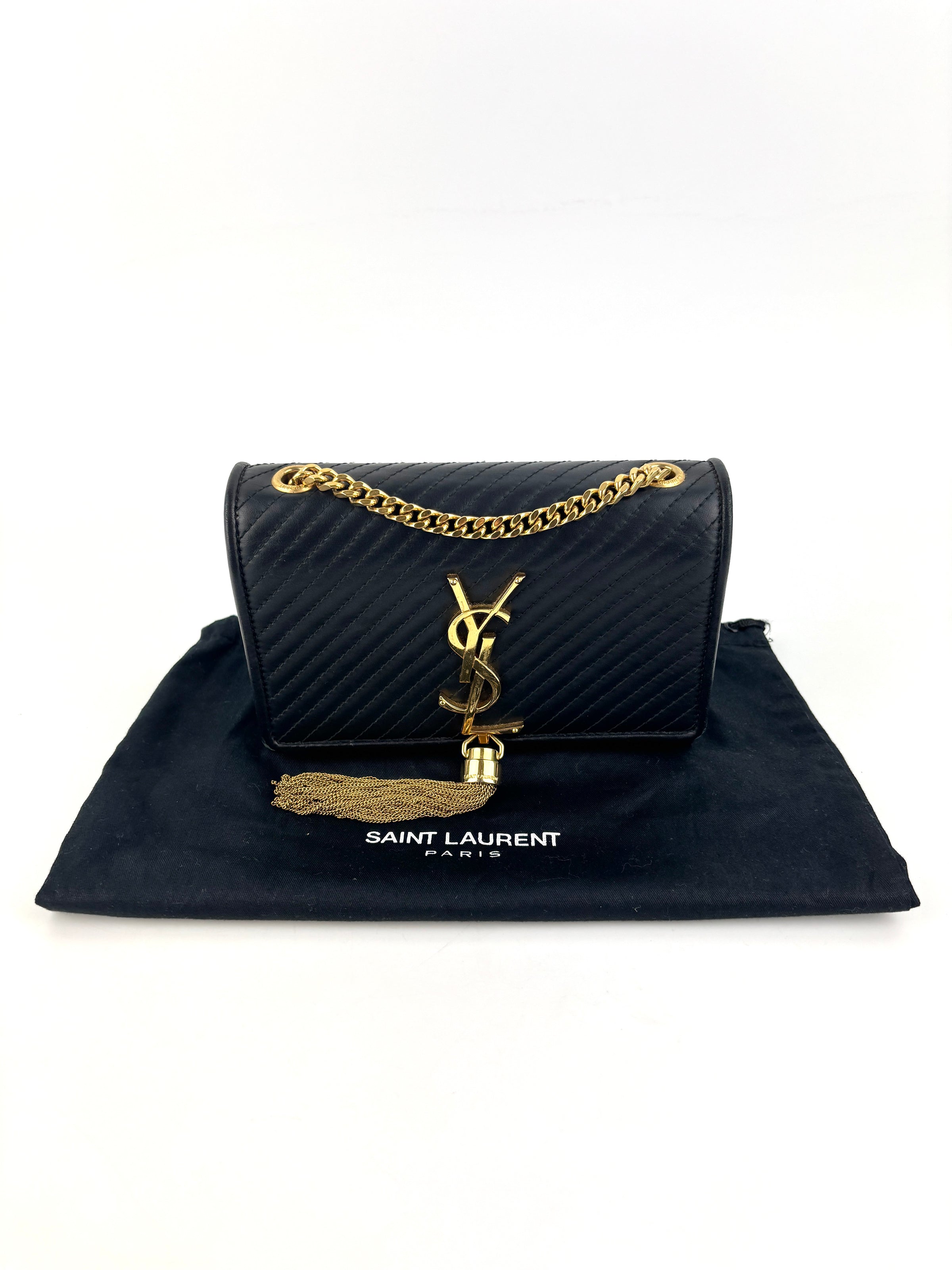 Small Kate Tassel Chain Flap Shoulder Bag Black GHW