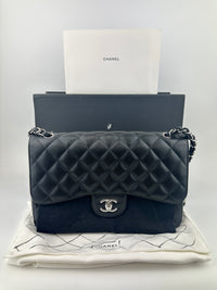 Classic Jumbo Double Flap Black Caviar SHW