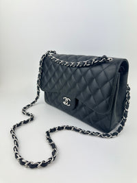 Classic Jumbo Double Flap Black Caviar SHW