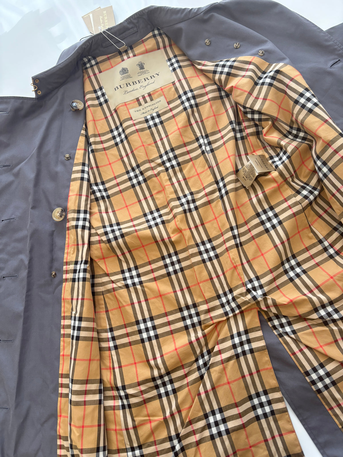 Kensington Cotton Blend Double Breasted Short Trench Coat in Mid Grey Size UK 8