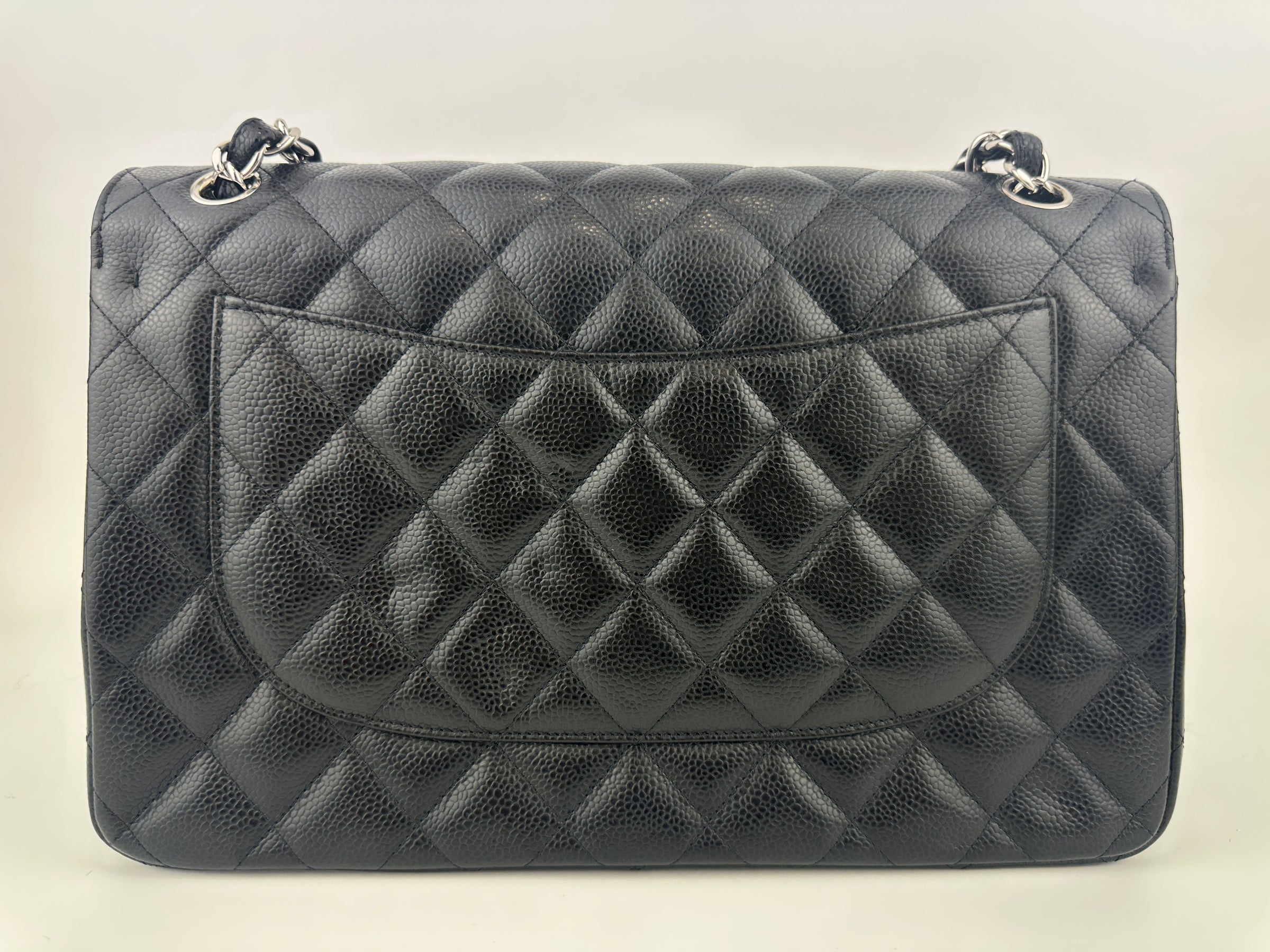 Classic Jumbo Double Flap Black Caviar SHW