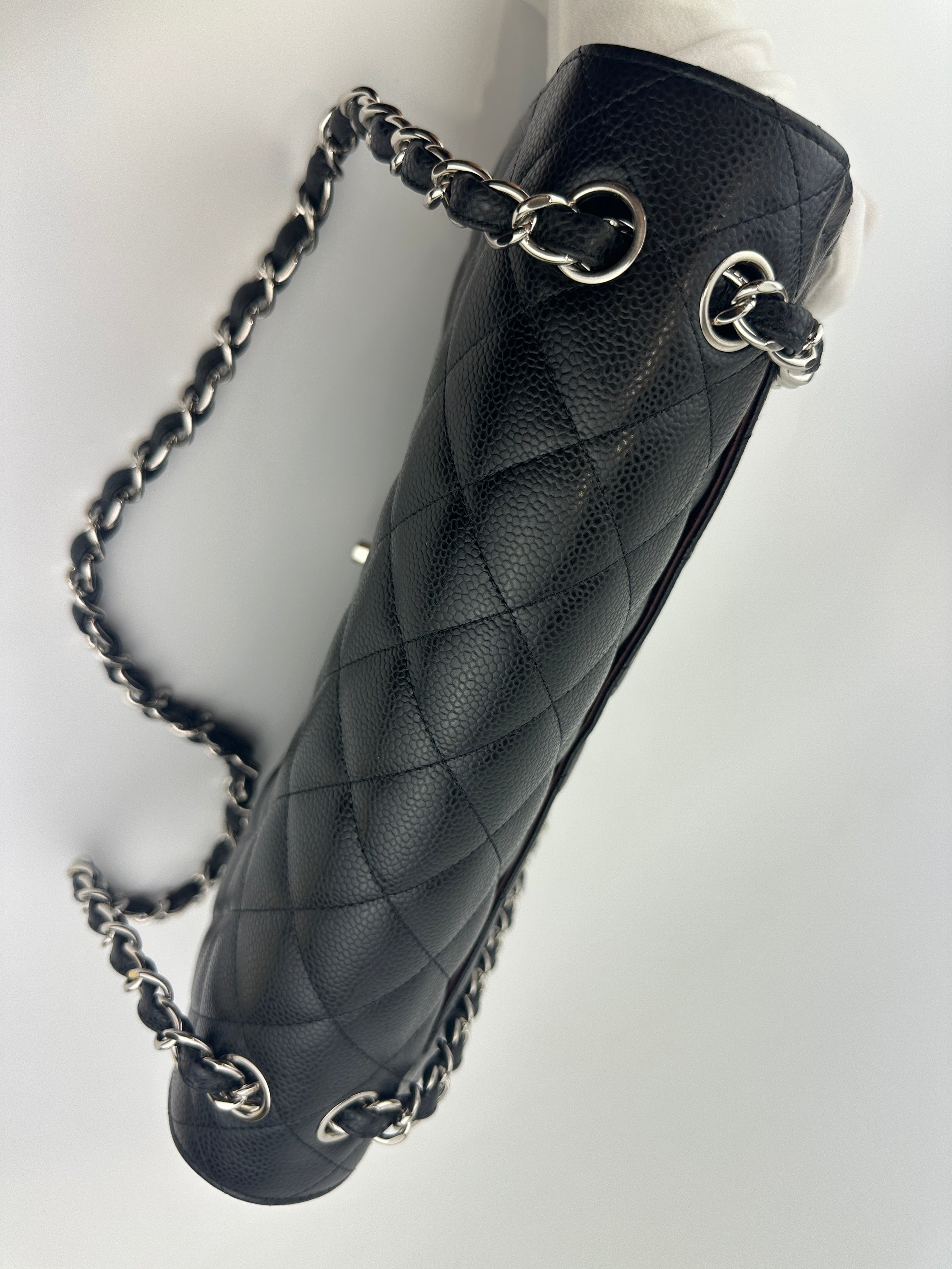 Classic Jumbo Double Flap Black Caviar SHW