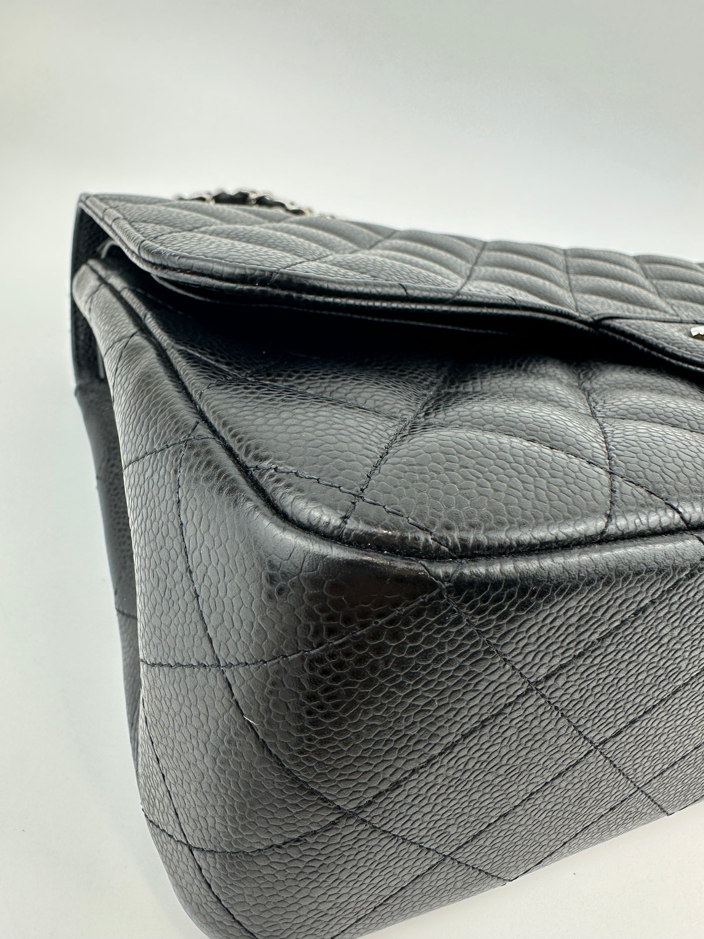 Classic Jumbo Double Flap Black Caviar SHW
