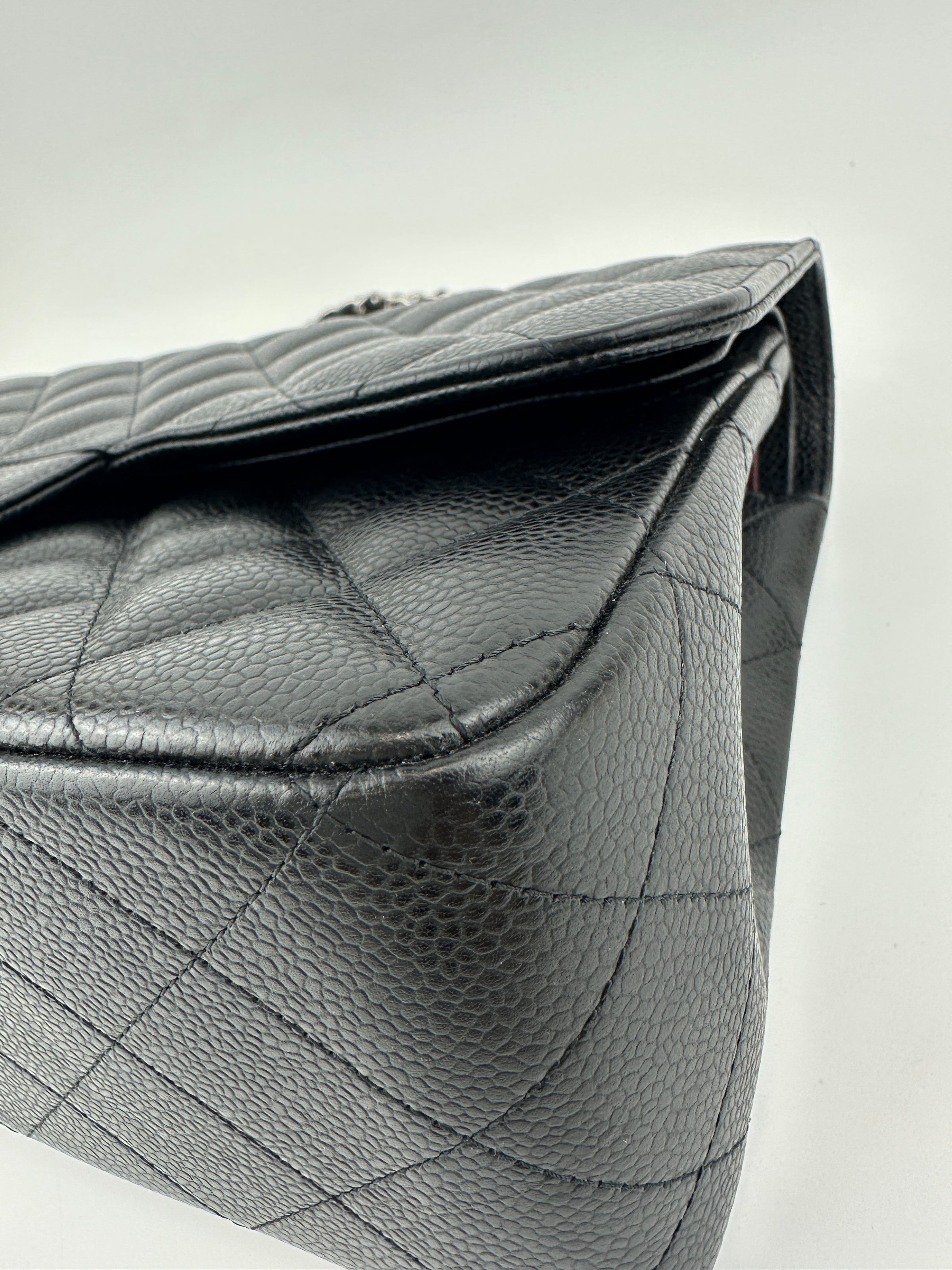 Classic Jumbo Double Flap Black Caviar SHW